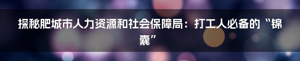 探秘肥城市人力资源和社会保障局:打工人必备的“锦囊”