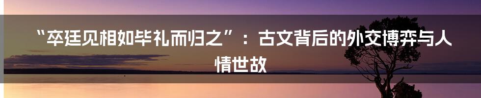 “卒廷见相如毕礼而归之”：古文背后的外交博弈与人情世故