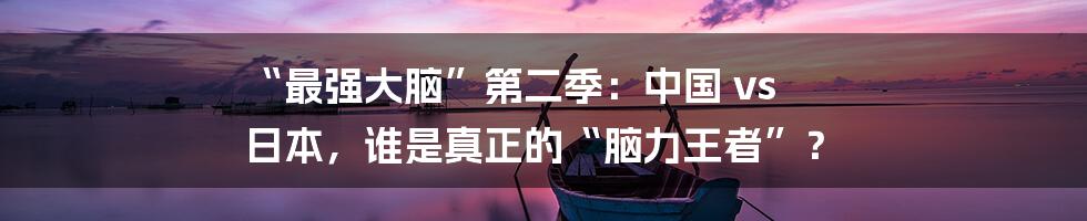 “最强大脑”第二季：中国 vs 日本，谁是真正的“脑力王者”？