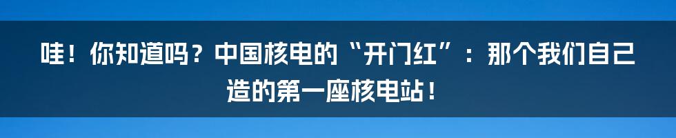 哇！你知道吗？中国核电的“开门红”：那个我们自己造的第一座核电站！