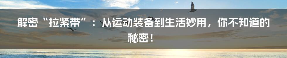 解密“拉紧带”：从运动装备到生活妙用，你不知道的秘密！