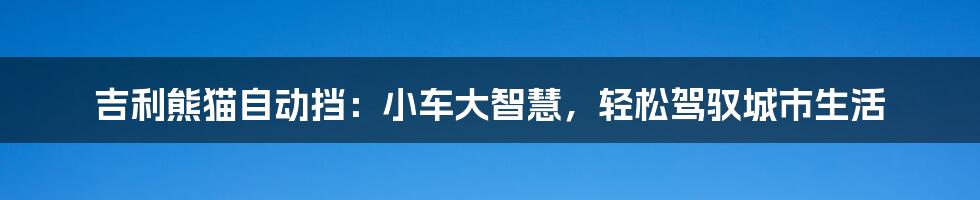 吉利熊猫自动挡:小车大智慧,轻松驾驭城市生活
