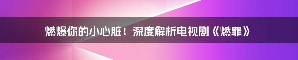 燃爆你的小心脏！深度解析电视剧《燃罪》
