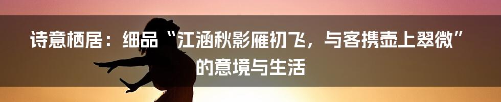 诗意栖居：细品“江涵秋影雁初飞，与客携壶上翠微”的意境与生活