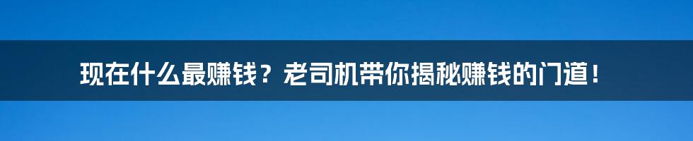 现在什么最赚钱?老司机带你揭秘赚钱的门道!