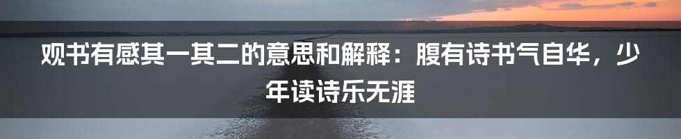 观书有感其一其二的意思和解释：腹有诗书气自华，少年读诗乐无涯