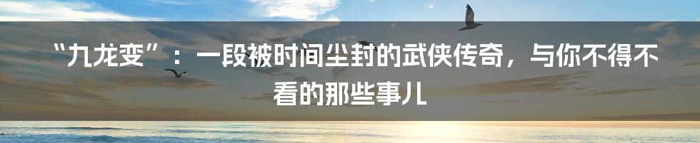 “九龙变”：一段被时间尘封的武侠传奇，与你不得不看的那些事儿