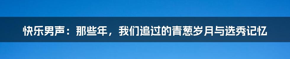 快乐男声：那些年，我们追过的青葱岁月与选秀记忆