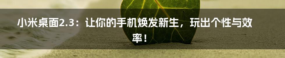 小米桌面2.3:让你的手机焕发新生,玩出个性与效率!