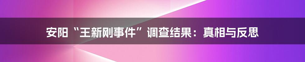 安阳“王新刚事件”调查结果:真相与反思