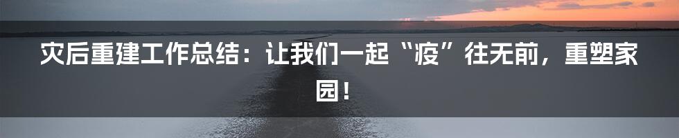 灾后重建工作总结:让我们一起“疫”往无前,重塑家园!