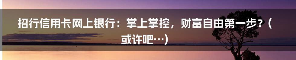 招行信用卡网上银行:掌上掌控,财富自由第一步?(或许吧…)