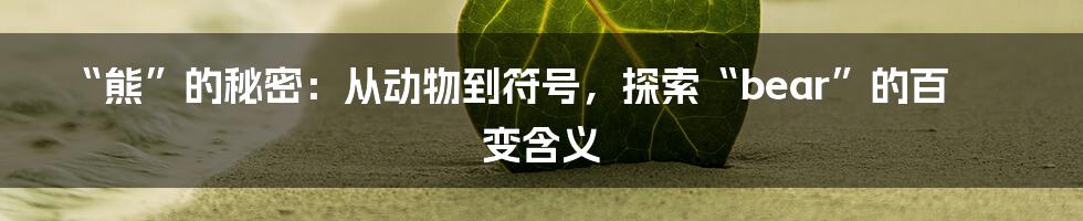 “熊”的秘密：从动物到符号，探索“bear”的百变含义