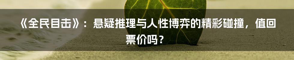 《全民目击》:悬疑推理与人性博弈的精彩碰撞,值回票价吗?