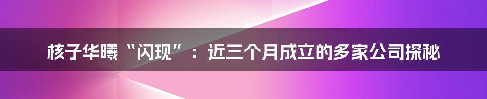 核子华曦“闪现”:近三个月成立的多家公司探秘