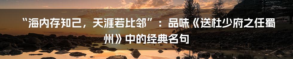 “海内存知己，天涯若比邻”：品味《送杜少府之任蜀州》中的经典名句