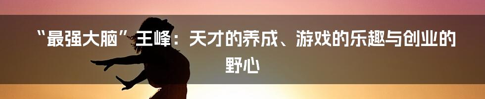 “最强大脑”王峰:天才的养成、游戏的乐趣与创业的野心