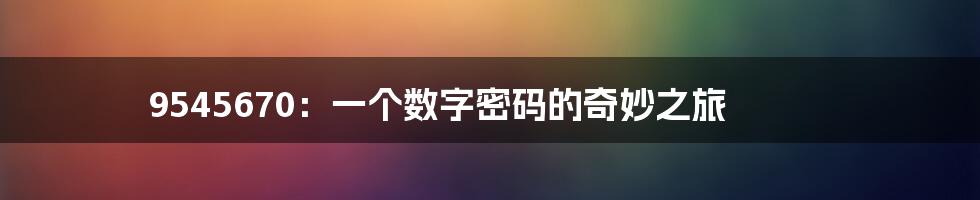 9545670：一个数字密码的奇妙之旅