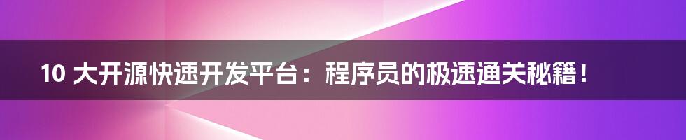 10 大开源快速开发平台：程序员的极速通关秘籍！