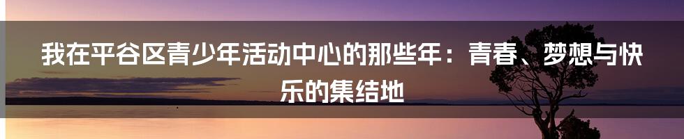 我在平谷区青少年活动中心的那些年：青春、梦想与快乐的集结地
