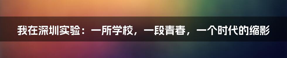 我在深圳实验：一所学校，一段青春，一个时代的缩影