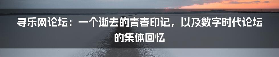 寻乐网论坛:一个逝去的青春印记,以及数字时代论坛的集体回忆