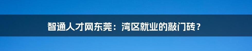 智通人才网东莞:湾区就业的敲门砖?