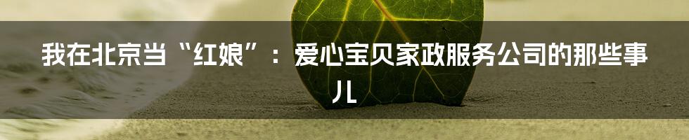 我在北京当“红娘”:爱心宝贝家政服务公司的那些事儿