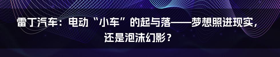 雷丁汽车:电动“小车”的起与落——梦想照进现实,还是泡沫幻影?