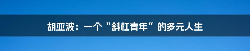 胡亚波:一个“斜杠青年”的多元人生