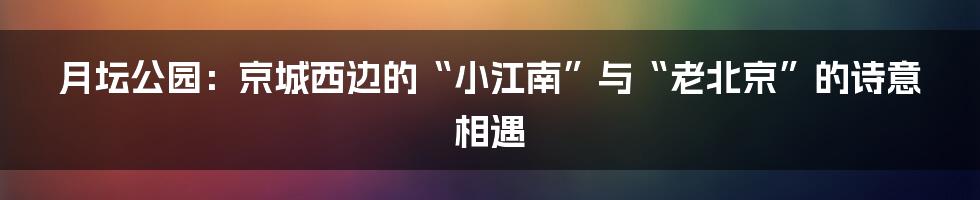 月坛公园：京城西边的“小江南”与“老北京”的诗意相遇