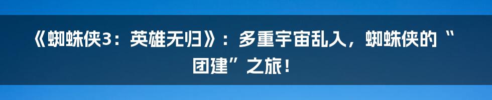 《蜘蛛侠3：英雄无归》：多重宇宙乱入，蜘蛛侠的“团建”之旅！