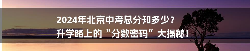 2024年北京中考总分知多少? 升学路上的“分数密码”大揭秘!
