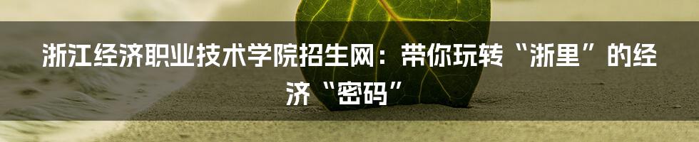 浙江经济职业技术学院招生网：带你玩转“浙里”的经济“密码”