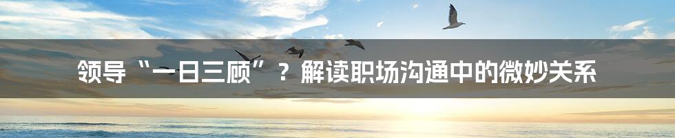 领导“一日三顾”?解读职场沟通中的微妙关系