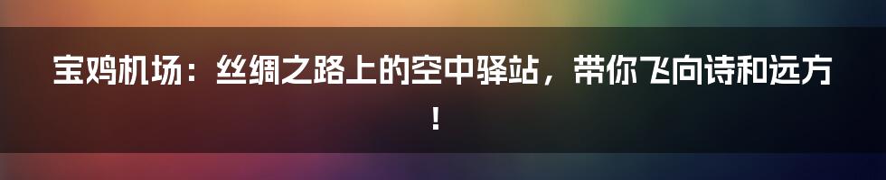 宝鸡机场:丝绸之路上的空中驿站,带你飞向诗和远方!