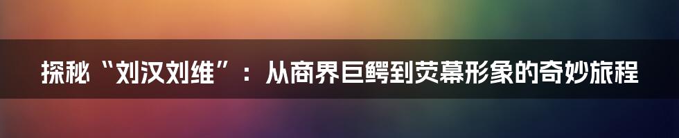 探秘“刘汉刘维”:从商界巨鳄到荧幕形象的奇妙旅程
