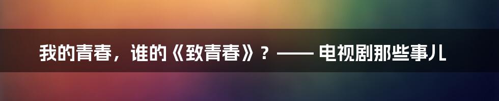 我的青春，谁的《致青春》？—— 电视剧那些事儿