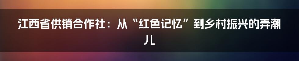 江西省供销合作社:从“红色记忆”到乡村振兴的弄潮儿