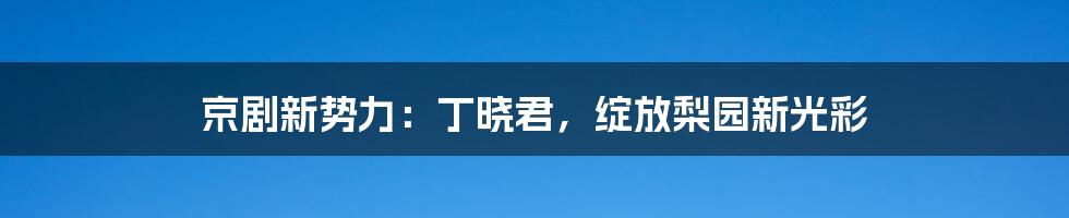 京剧新势力:丁晓君,绽放梨园新光彩