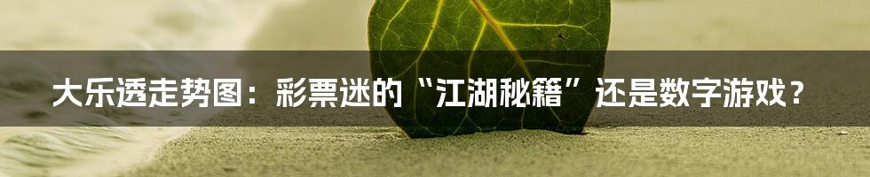 大乐透走势图：彩票迷的“江湖秘籍”还是数字游戏？