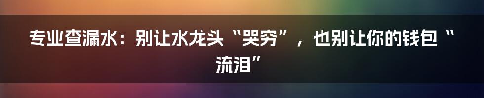 专业查漏水：别让水龙头“哭穷”，也别让你的钱包“流泪”