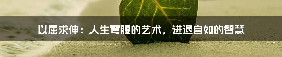 以屈求伸:人生弯腰的艺术,进退自如的智慧