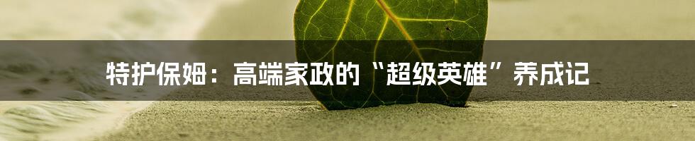 特护保姆:高端家政的“超级英雄”养成记