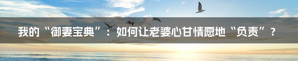 我的“御妻宝典”：如何让老婆心甘情愿地“负责”？