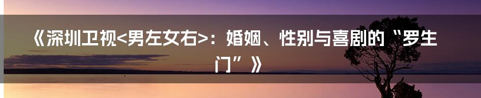 《深圳卫视<男左女右>：婚姻、性别与喜剧的“罗生门”》