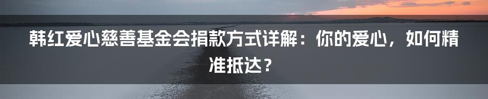 韩红爱心慈善基金会捐款方式详解：你的爱心，如何精准抵达？
