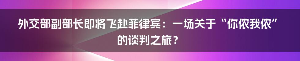 外交部副部长即将飞赴菲律宾:一场关于“你侬我侬”的谈判之旅?