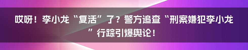 哎呀!李小龙“复活”了?警方追查“刑案嫌犯李小龙”行踪引爆舆论!