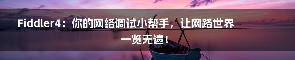 Fiddler4：你的网络调试小帮手，让网路世界一览无遗！